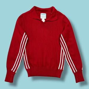 Vintage 60s Sweater Orlon Acrylic Collared Striped Red Size 34